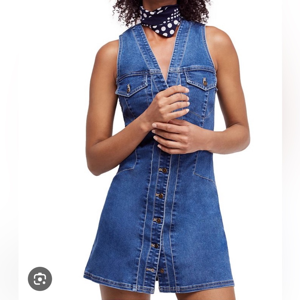 Free People Wandering Star Denim Mini Dress sz 2